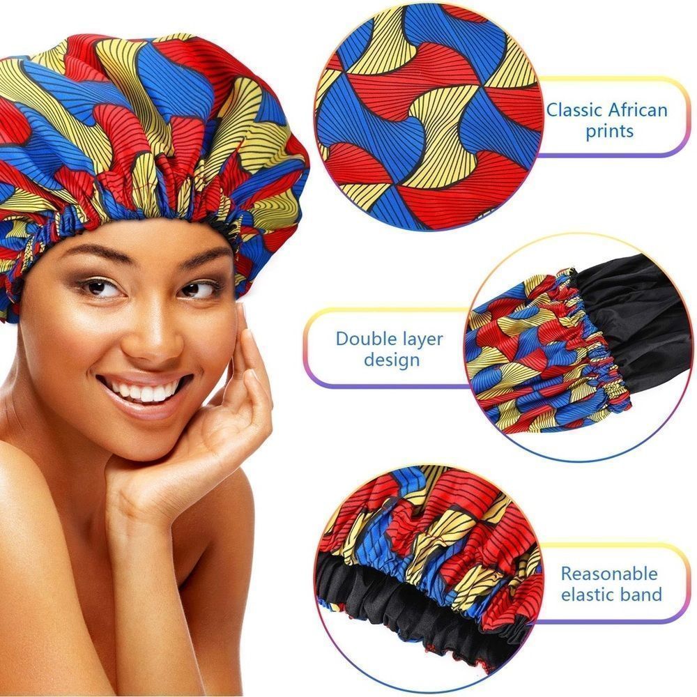 Blue multi Double Layer Satin Bonnet for Women, Women Silk Like Hair Cap Sati…​​ - Picture 2 of 3